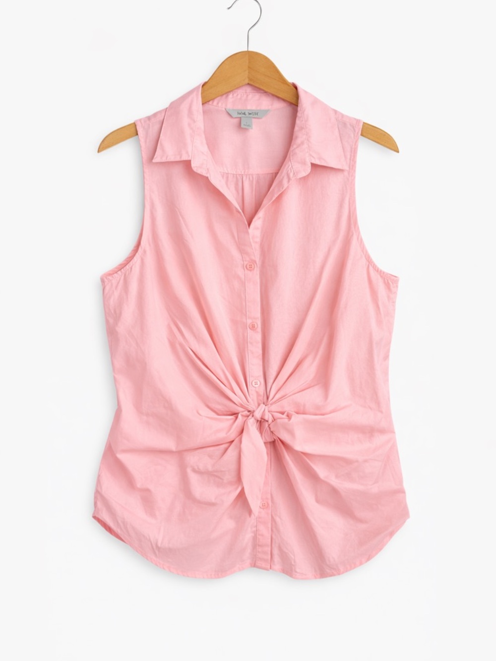 Nine West Pink Sleeveless Twist Front Blouse Large NWT Collared Preppy Career